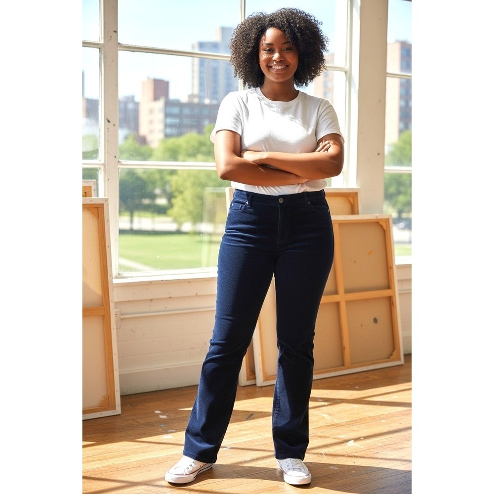 (A-27)St. John's Bay Petite Bootcut Corduroy Pants Women 14P Blue Stretch Cotton